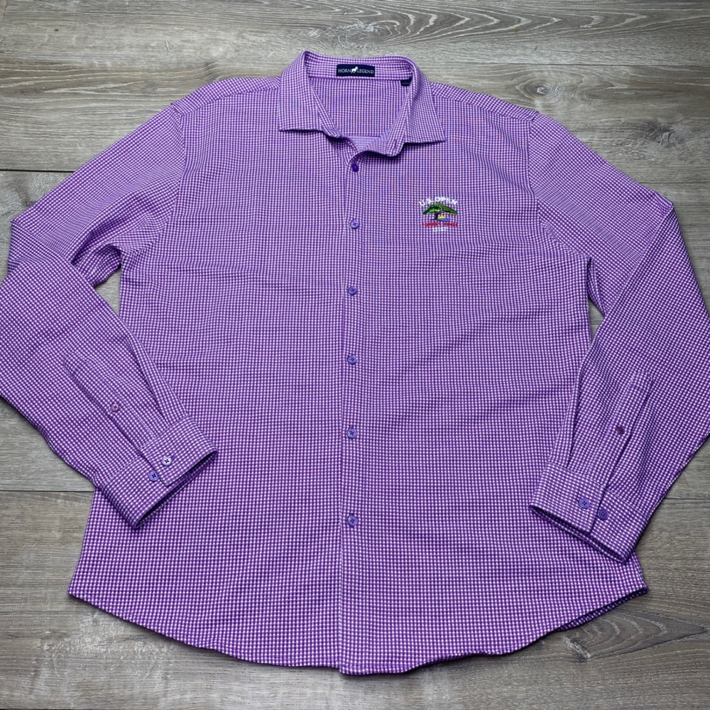 Horn Legend Shirt Mens XL Purple Gingham Cotton US Open Pebble Beach Tailored